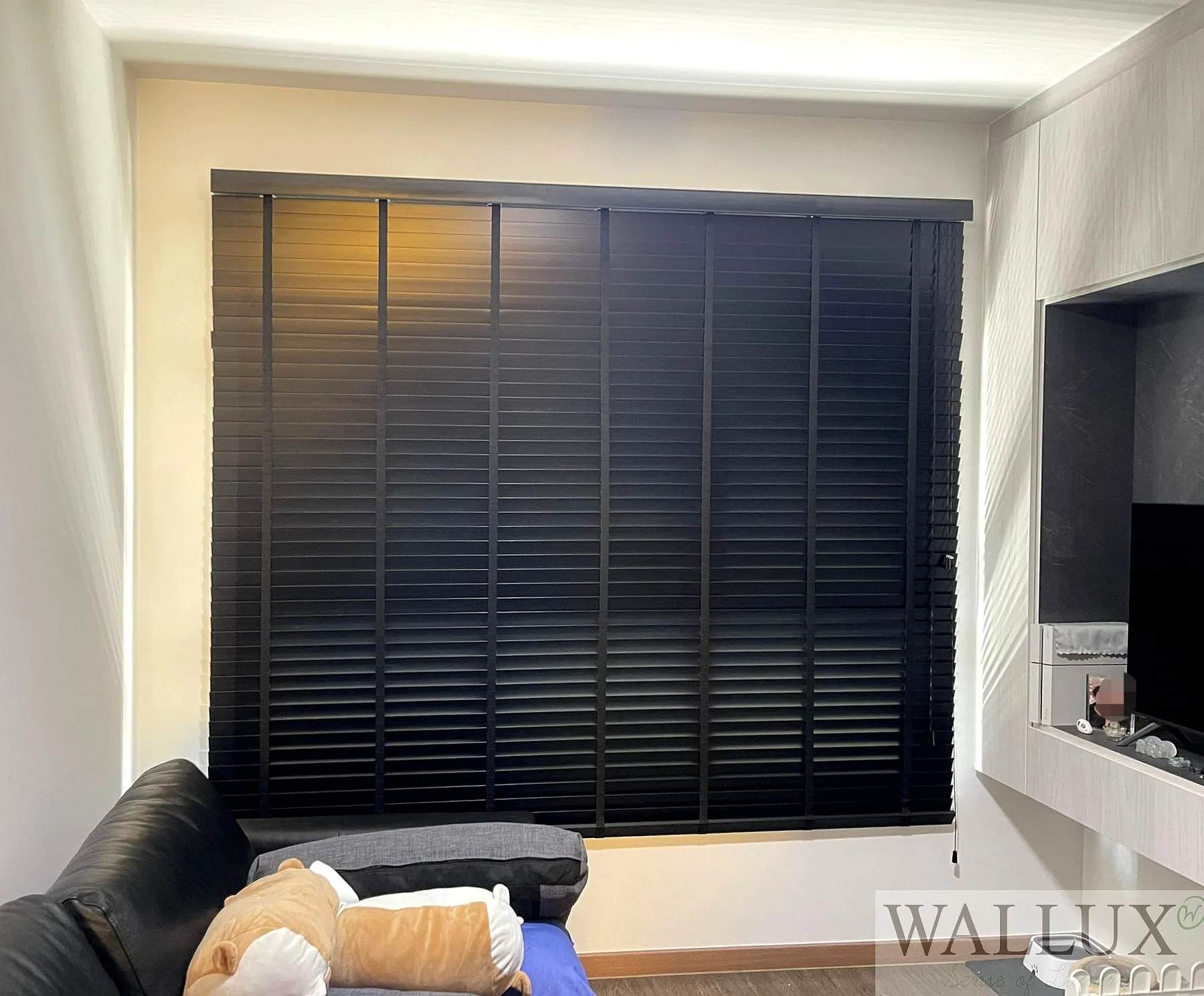 black pvc venetian blinds living room 1