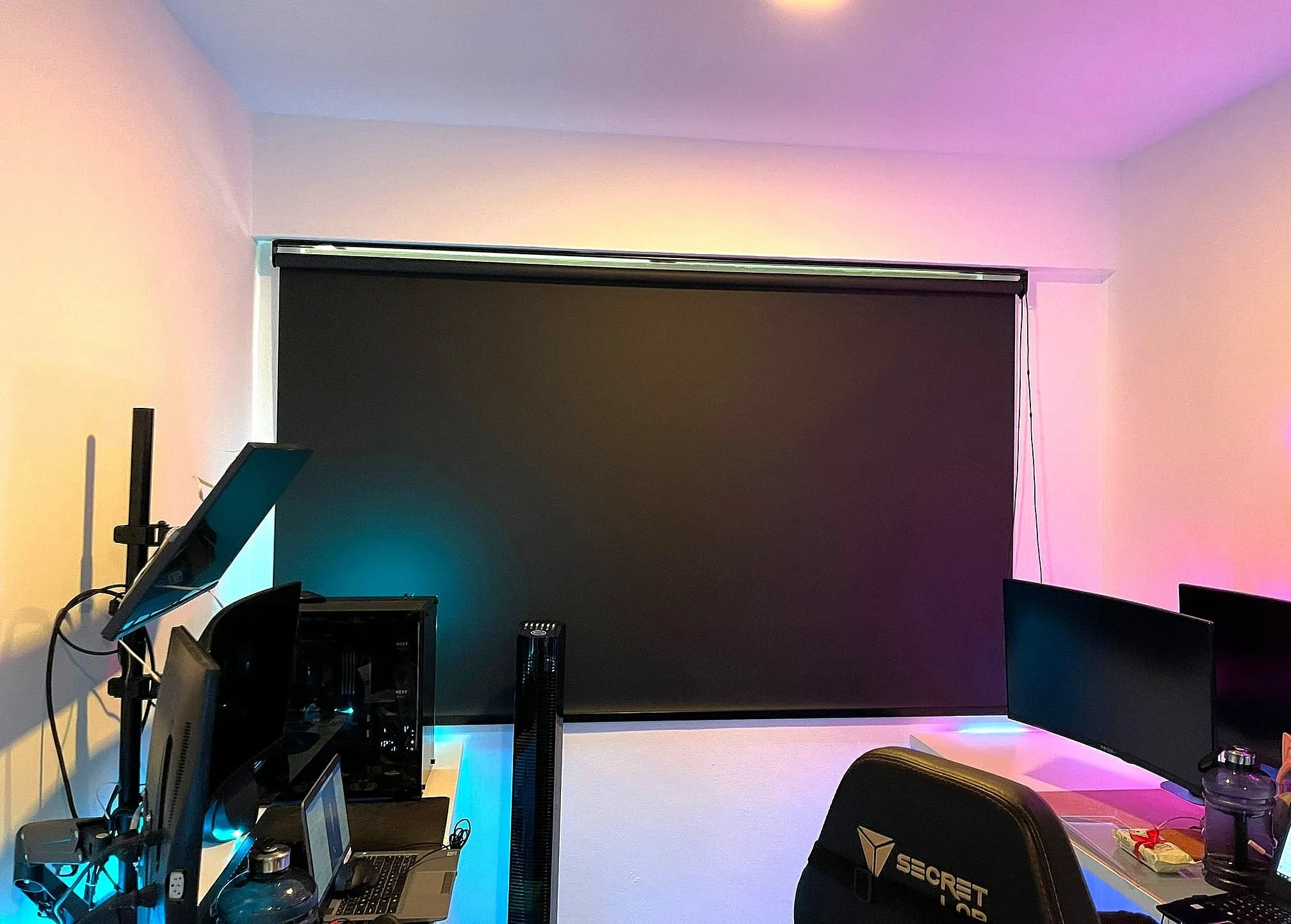 blackout roller blinds black frame gaming room