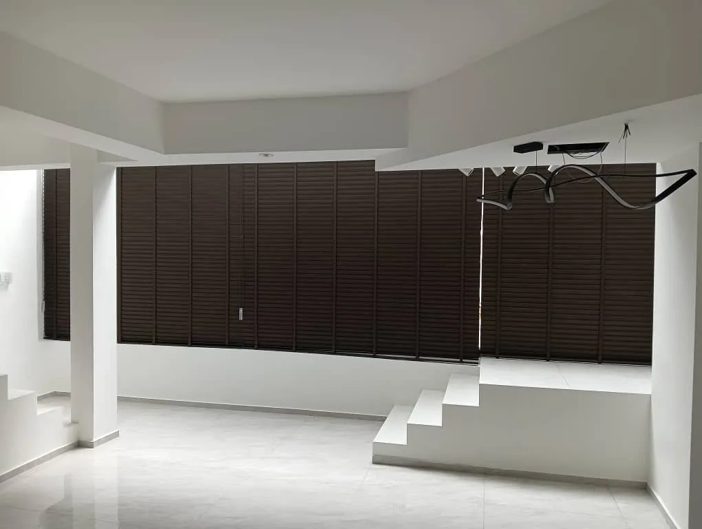 brown curve venetian blinds open plan living 1